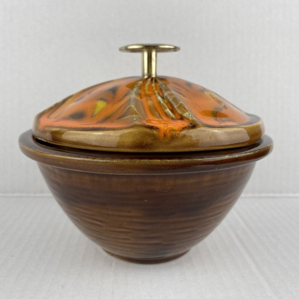California USA Pottery 64 255 250 2501 Orange Brown Lazy Susan Serving Dish - Picture 7 of 11